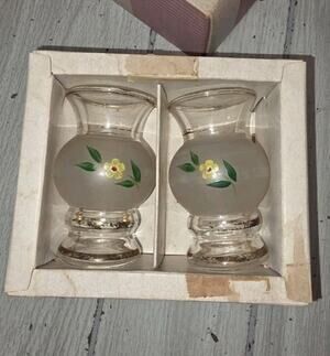 Vintage Container Corporation Hand Painted Bud Vases Set/2 Gold Trimmed Flaw
